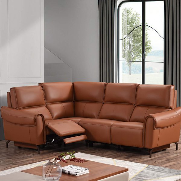 Euston 1 + Corner + 2 - Tan Genuine Italian Leather Sofa (Electric Reclining)