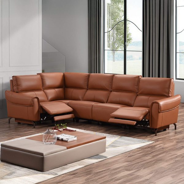Euston Jumbo 1 + Corner + 3 - Tan Genuine Italian Leather Sofa (Electric Reclining)