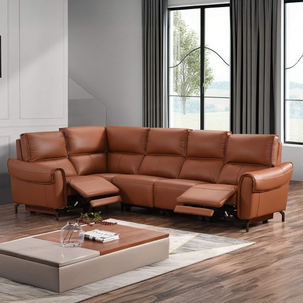 Euston 1 + Corner + 3 - Tan Genuine Italian Leather Sofa (Electric Reclining)