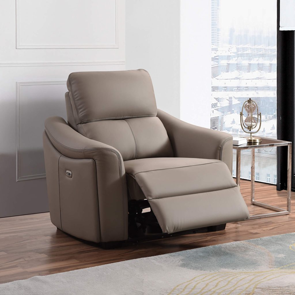 Kensington 1 Seater - Mushroom Genuine Italian Leather Sofa (Electric Reclining)