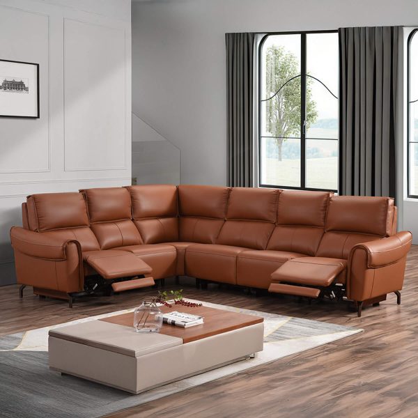 Euston 2 + Corner + 3 - Tan Genuine Italian Leather Sofa (Electric Reclining)
