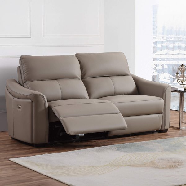 Kensington 2 Seater with Jumbo Seat Size - Mushroom Genuine Italian Leather Sofa (Electric Reclining)