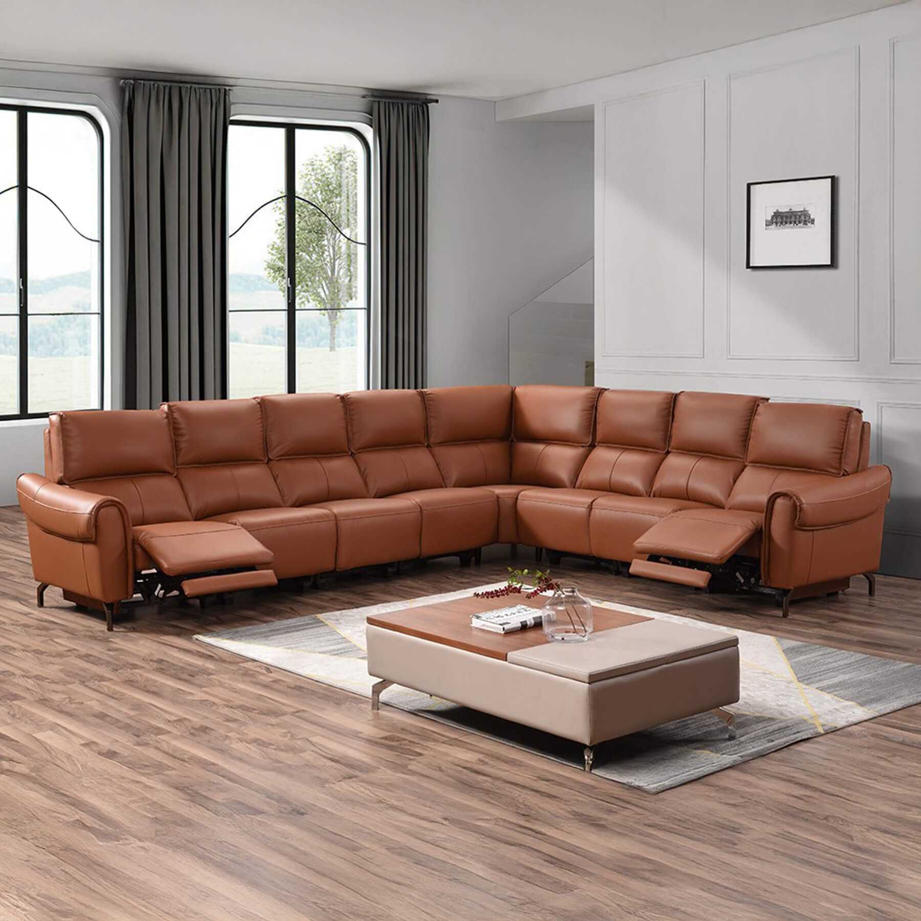 Euston 3 + Corner + 4 - Tan Genuine Italian Leather Sofa (Electric Reclining) - Image 3