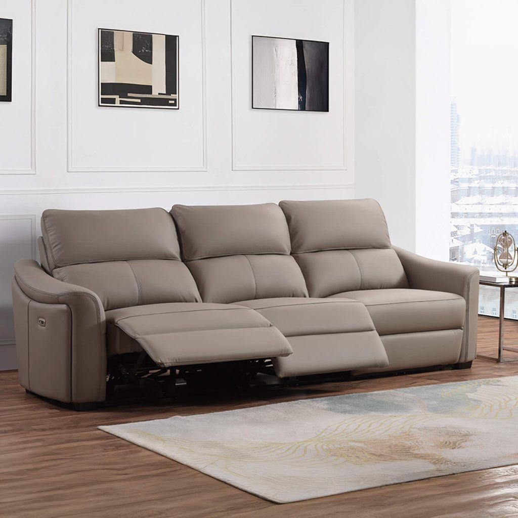 Kensington 3 Seater with Jumbo Seat Size - Mushroom Genuine Italian Leather Sofa (Electric Reclining)