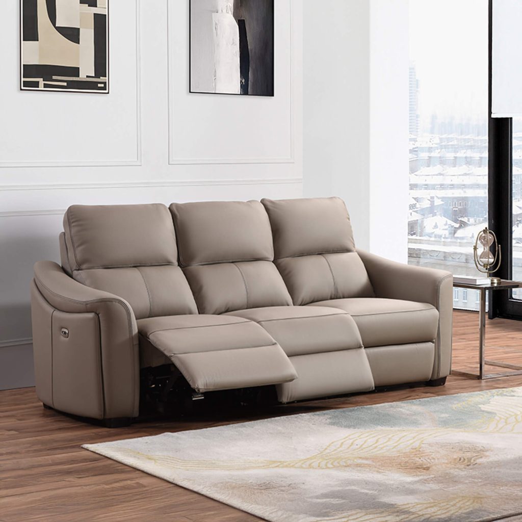Kensington 3 Seater with Standard Seat Size - Mushroom Genuine Italian Leather Sofa (Electric Reclining)