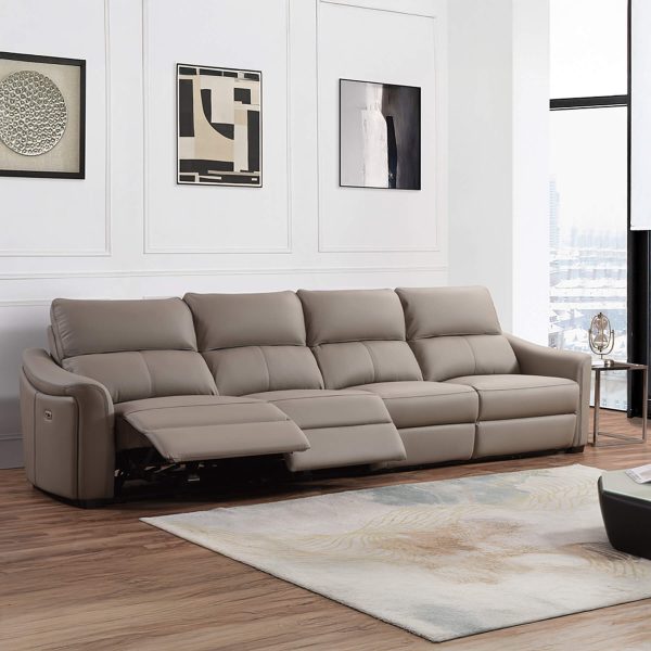 Kensington 4 Seater with Jumbo Seat Size - Mushroom Genuine Italian Leather Sofa (Electric Reclining)