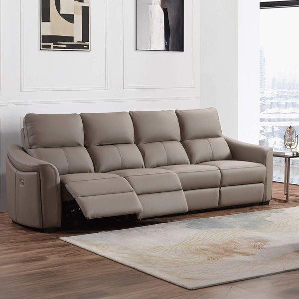 Kensington 4 Seater with Standard Seat Size - Mushroom Genuine Italian Leather Sofa (Electric Reclining)