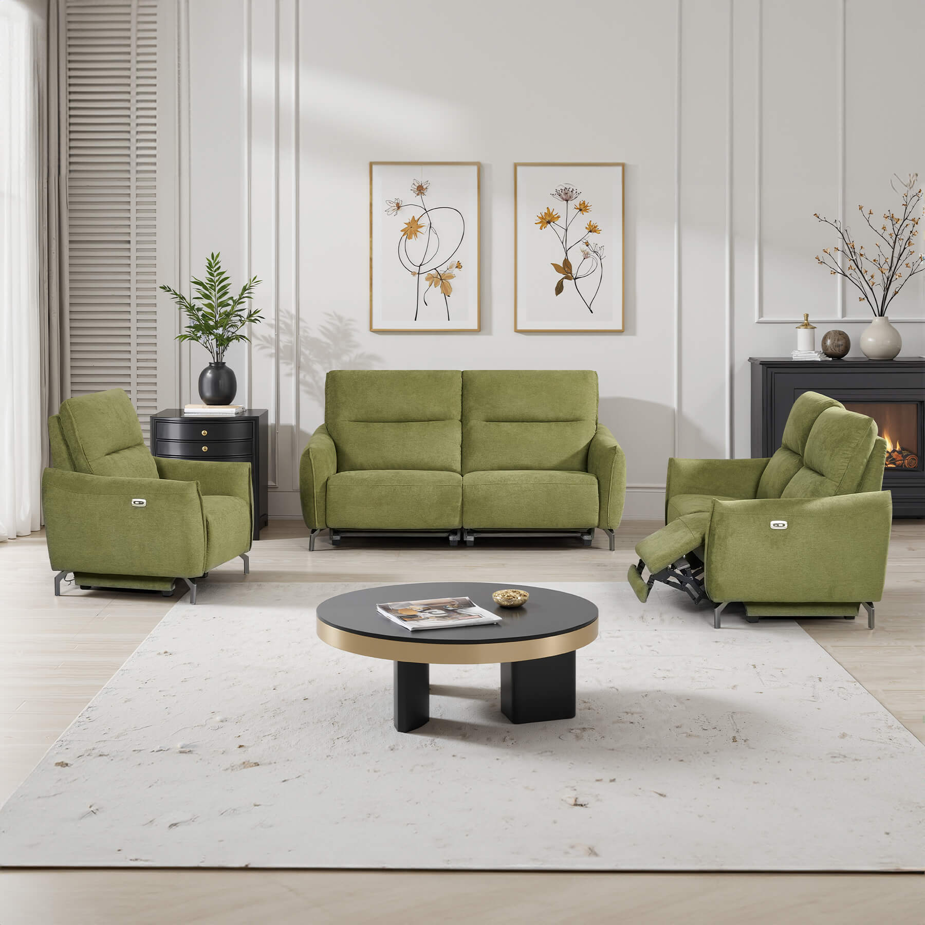 Marella – Olive High Quality Fabric Sofa (Electric Reclining)