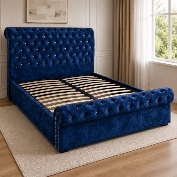 THE AMARA - Luxury Blue Fabric Bed