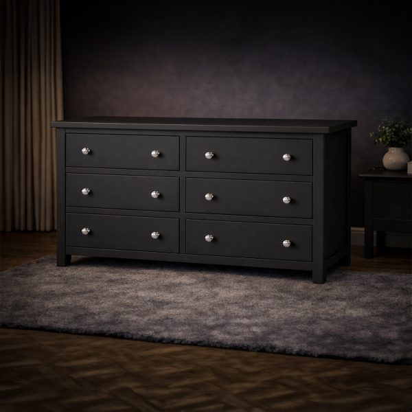 Birnham Charcoal Painted 6 Drawer Wide Chest