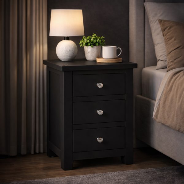 Birnham Charcoal Painted 3 Drawer Bedside