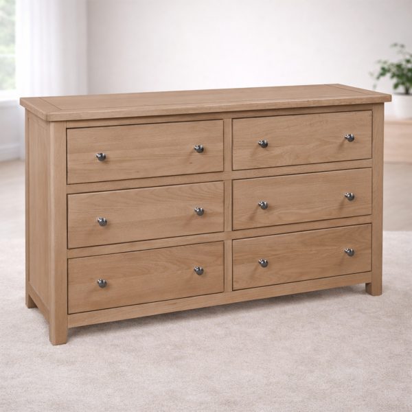Birnham Oak 6 Drawer Wide Chest