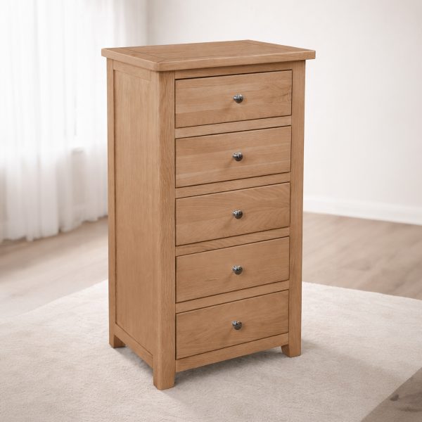 Birnham Oak 5 Drawer Narrow Chest