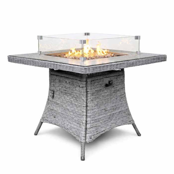 Clumber square gas firepit dining table on white background Clumber square gas firepit dining table on white background