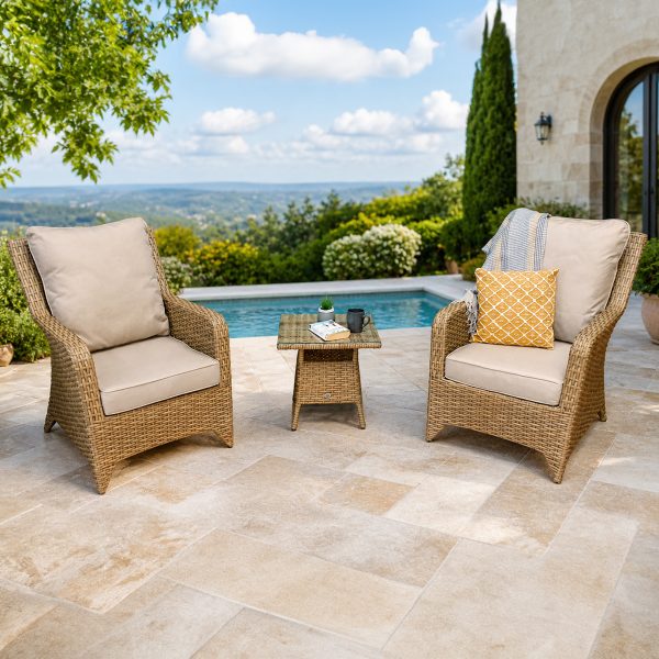 Chatsworth Armchair Set with Drinks Table in Natural Weave