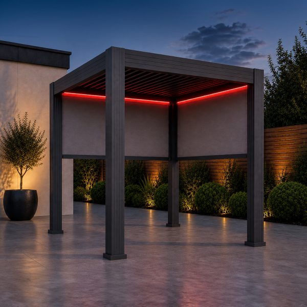 Premium Gazebo / Pergola 2.5m x 2.5m - with Manual Louvre Roof and LED Lights