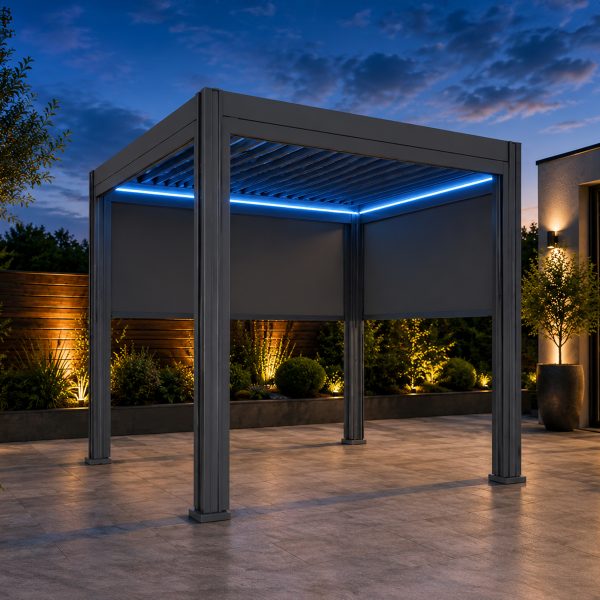 Premium Gazebo / Pergola 2.5m x 2.5m - with Manual Louvre Roof and LED Lights