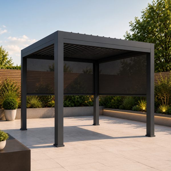 Premium Gazebo / Pergola 3m x 3m - with Manual Louvre Roof and LED Lights