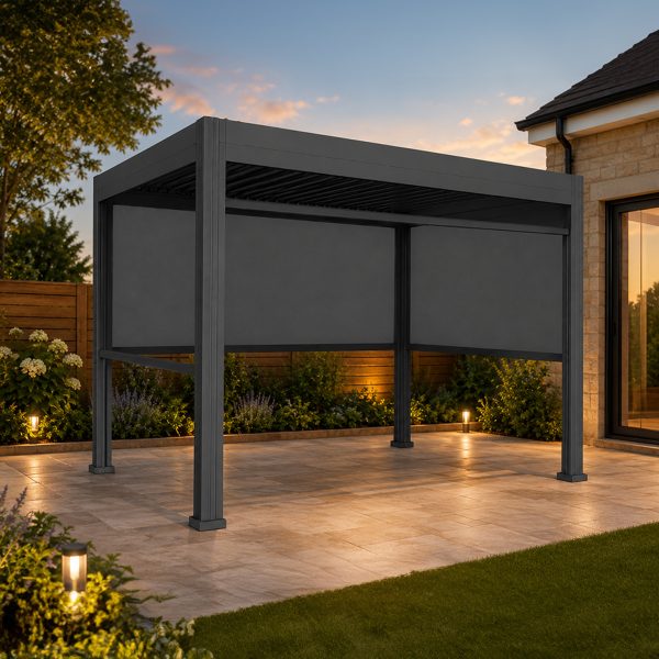 Premium Gazebo / Pergola 3m x 4m - with Dual Controlled Electric & Manual Louvre Roof and LED Lights