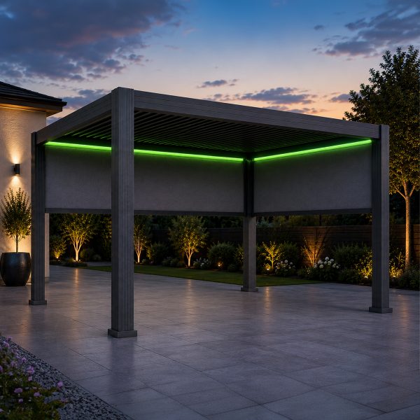 Premium Gazebo / Pergola 3m x 4m - with Dual Controlled Electric & Manual Louvre Roof and LED Lights