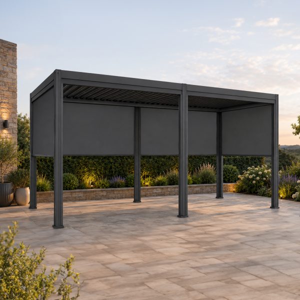 Premium Gazebo / Pergola 3m x 6m - with Manual Louvre Roof and LED Lights