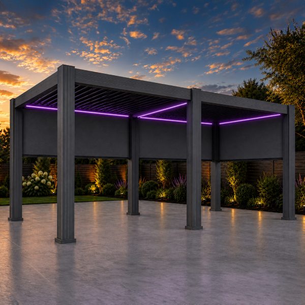Premium Gazebo / Pergola 3m x 6m - with Manual Adjustable Louvre Roof and LED Lights
