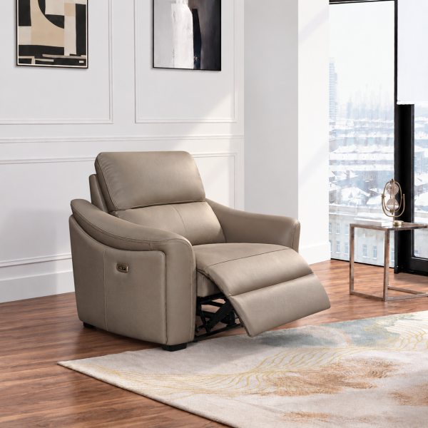 Kensington Love Chair - Mushroom Genuine Italian Leather Sofa (Electric Reclining)